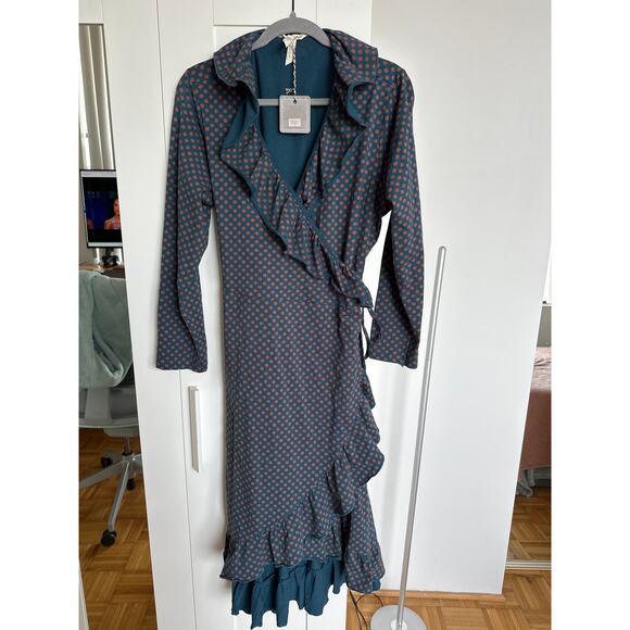 Matilda Jean Women's Teal and Orange Reunion Wrap Ruffle Dress, Size XL, NWT - Picture 1 of 6